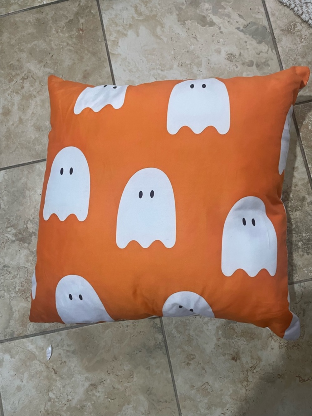 Halloween Ghost Print Throw Pillow - Orange & White